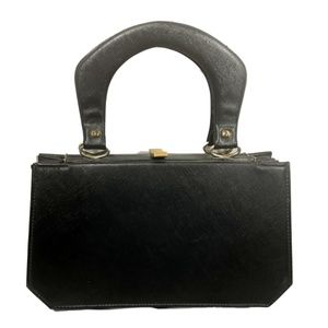Verdi Top Handle Black Vinyl Handbag Purse Vtg 60s